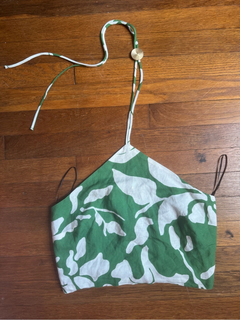 Green & White Halter One-Piece Top